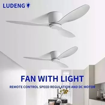 Низкий пол гостиной с освещением и пультом дистанционного управления потолочным вентилятором, высокая мощность ветра, внутренняя спальня, гостиная, столовая 42 inches-106cm белый