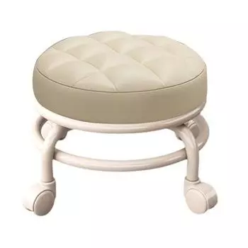 Низкий табурет на колесиках с колесами на 360 градусов, искусственная кожа, наполнитель из губки, подушка для современного дома бежевый