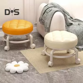 Низкий табурет на роликах с вращающимися на 360 градусов колесами, сиденье из искусственной кожи с подушкой на роликах и металлическими ножками, прочный вращающийся табурет для сидения красный