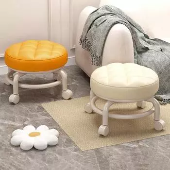 Низкий табурет на роликах с вращающимися на 360 градусов колесами, сиденье из искусственной кожи с подушкой на роликах и металлическими ножками, прочный вращающийся табурет для сидения серый