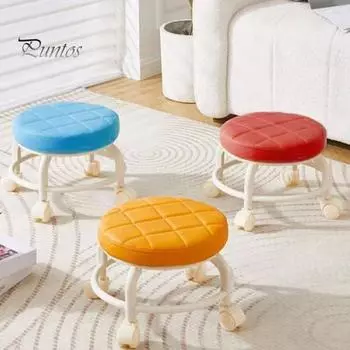 Низкий табурет на роликах с вращающимися на 360 градусов колесами, сиденье из искусственной кожи с подушкой на роликах и металлическими ножками, прочный вращающийся табурет для сидения красный