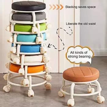 Низкий табурет на роликах с вращающимися на 360 градусов колесами, искусственной кожей, подушкой на роликах, прочный вращающийся мини-стул, табурет для сидения серый