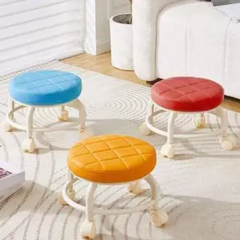 Низкий табурет Yousheng на роликах с вращающимися на 360 градусов колесами, сиденье из искусственной кожи с подушкой на роликах и металлическими ножками, прочный вращающийся табурет для сидения кофейный