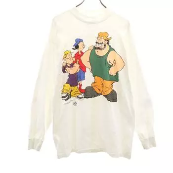 NJ CROCE 90s Old USA made Long sleeve Popeye Cut L white Ron T Men s Used