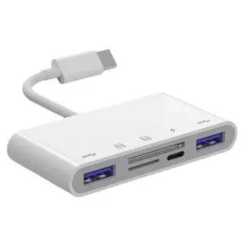 NK-1032TC 5 в 1 переходник USB-C «папа» на SD / TF / 2xUSB / «мама» типа C
