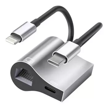 NK-1054Pro 2 в 1 8-контактный + USB-C / Type-C Male на 8-контактный зарядный адаптер + Ethernet Female