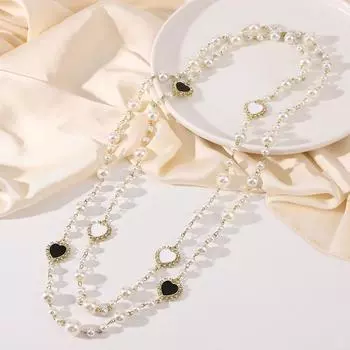 Nk-219 Oil Drop Love Handmade Glass Pearl Ожерелье Многослойное Штабелируемое Длинное Женское Свитер Цепь