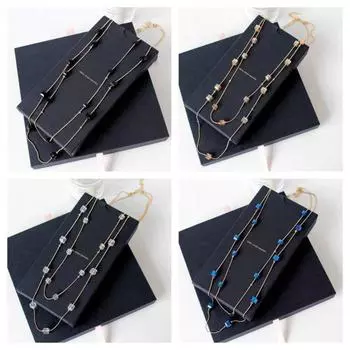 NK-25 Элегантное двухслойное длинное ожерелье с квадратными бусинами и цепочкой для свитера – модное и роскошное HJ-15 null шампанского