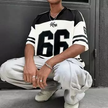 NO.66 3d Print Мужская летняя футболка с V-образным вырезом, спортивная, повседневная, с коротким рукавом, повседневная, летняя, мужская, гоночная футболка S