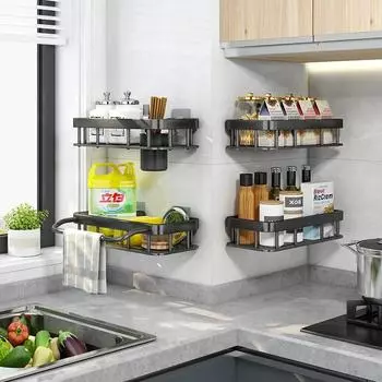 No Drilling Bathroom Shelves Black Shower Storage Holder Rack Shampoo Towel Shelf Bathroom Kitchen Storage Basket Accessories