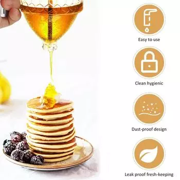 No Drip Acrylic Honey Pourer Dispenser with Stand Honey Jar Container Storage Juice Syrup Cup Bee Drip Dispenser Kettle