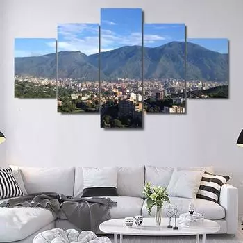 No Framed 5 Pieces Avila Caracas Mountain Landscape Wall Art Canvas Print Posters Pictures Paintings Home Decor for Living Room No Frame 20x35cm*2 20x45cm*2 20x55cm*1 No Frame