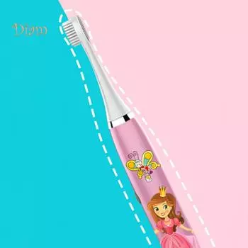 NO.INS детская водонепроницаемая электрическая зубная щетка с принтом оленя на батарейках, замена щеток для полости рта синий