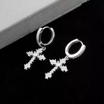 [No Pierced Ears] Micro-Inlaid Zirconium Diamond Cross Ear Clip Non-Pierced Earrings Men s European and American Earrings Women s Eardrops [Need Ear Holes] Pair of Diamond Cross