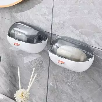 No Punching Clamshell Soap Holder Self-Adhesive Draining Soap Holder Bathroom серый/белый