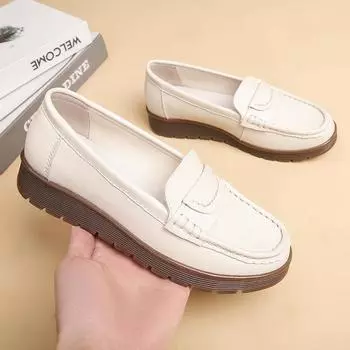 No return or exchange [Clearance] Leather mother shoes women s shoes work shoes non-slip shoes Doudou single shoes nurse shoes 35 чёрный