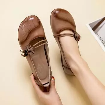 No return or exchange [Clearance] Leather soft-soled mother shoes single shoes flat-soled non-slip women s shoes among the elderly leather shoes 35 чёрный