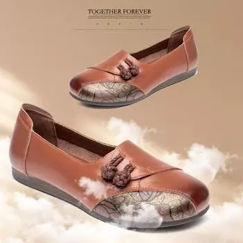 No return or exchange [Clearance] Mom shoes middle-aged and elderly first-layer cowhide elderly shoes non-slip flat-soled women s shoes elderly shoes 35 чёрный