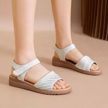 No return or exchange [Clearance] The first layer of cowhide, the new summer female mother sandals, genuine leather soft sole, middle-aged and elderl 35 чёрный