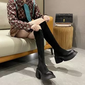 Но сапоги до колена женские новые модные сапоги темпераментные модные сапоги кексы толстые подошвы рыцарские сапоги 35