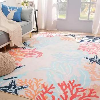 NOAHAS Винтажный цветочный ковер для гостиной спальни, мягкий моющийся коврик с нескользящим покрытием, ковер с низким ворсом, устойчивый к пятнам 122x183cm синий