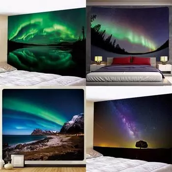 Ночь Северное сияние Психоделическая сцена Домашнее искусство Гобелен Таро Настенный матрас для йоги 100x75cm