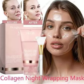 Ночная коллагеновая обертывающая маска омолаживающая увлажняющая осветляющая корейская маска для лица придающая коже сияние эластичность маска для лица 75 мл 74g