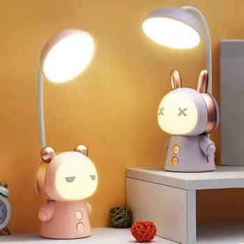 Ночная лампа для глаз, перезаряжаемая, несколько режимов защиты, мерцающее освещение, бесплатный дизайн с гибким шлангом, милый мультфильм фиолетовый