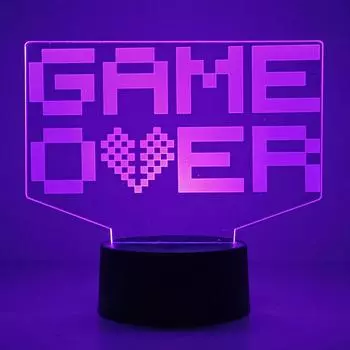 Ночная лампа Touch 7 цветов с регулировкой яркости GameOver 3D акриловая иллюзия атмосфера креативная настольная лампа спальня домашний декоративный свет Black Base No Remote синий