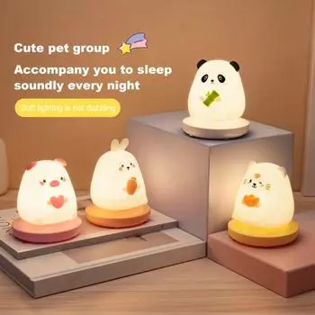Ночная мягкая лампа с мультяшными животными, без мерцания, перезаряжаемая ночная лампа с регулируемой яркостью, украшение для ночника Tiger