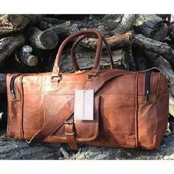 Ночная мужская кожаная винтажная спортивная сумка ручной работы для багажа на выходные в тренажерном зале 24 x 10 x 8 коричневый