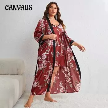 Ночная рубашка больших размеров из ледяного шелка, имитация шелковой ночной рубашки, комплект верхнего халата, модная сексуальная повседневная домашняя одежда с принтом 1XL вино красного