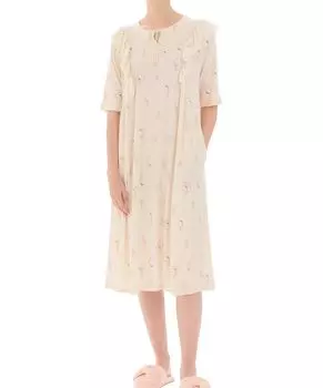 Ночная рубашка Cool Touch Rib Knit Ice Cream Ruffle Dress бежевый FreeSize [Narue] Женское бежевый