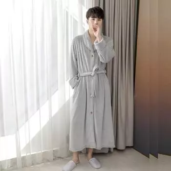 Ночная рубашка для пары с пуговицами и лацканами, женская утолщенная длинная рубашка из кораллового флиса, мужской халат большого размера, ночная рубашка на осень-зиму, фланелевая домашняя одежда M