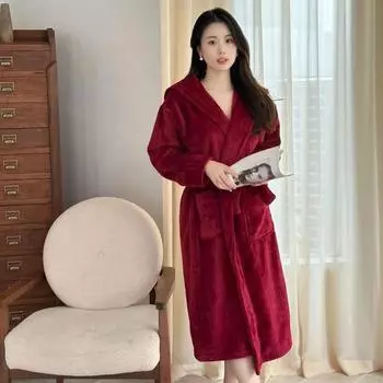 Ночная рубашка халаты женская одежда домашняя одежда осень зима новая мочалка с капюшоном утолщенная удобная повседневная свободная большой размер M
