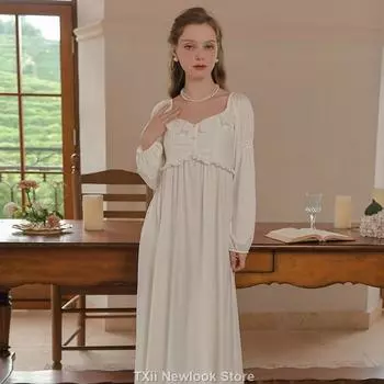 Ночная рубашка из чистого хлопка, женская, с длинным рукавом, новая, королевская, кружевная, милая, принцесса, ночная рубашка M