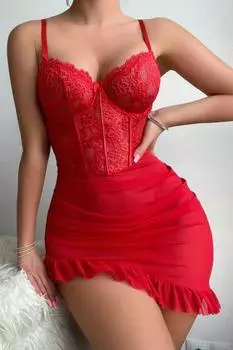 Ночная рубашка из двух частей Bella Notte на косточках с оборками из кружева и тюля, элегантное и сексуальное женское нижнее белье