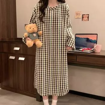 Ночная рубашка из фланели Осень-зима, макси, ночные рубашки и пижамы для молодых девушек, теплая фланелевая ночная рубашка с длинным рукавом для женщин, домашняя одежда M