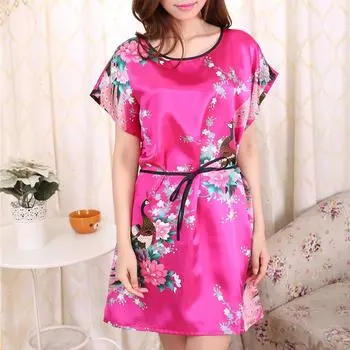 Ночная рубашка из искусственного шелка, женская пижама большого размера с короткими рукавами, летняя тонкая домашняя одежда розы красного