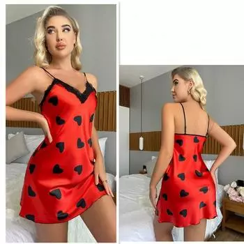 Ночная рубашка из ледяного шелка, женская сексуальная пижама с бретельками через шею, модная повседневная дышащая ночная рубашка, домашняя одежда S розовый