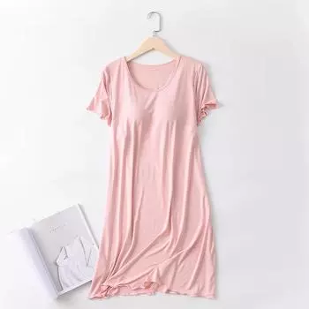 Ночная рубашка из модала с нагрудной подкладкой, ночная рубашка с коротким рукавом, пижама без бюстгальтера, тонкое платье для сна большого размера с оборками для женщин, лето M
