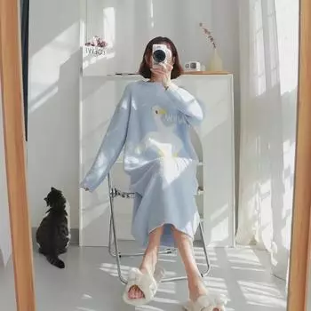 Ночная рубашка из мягкого кораллового флиса Big White Goose – женская длинная, плотная пижама с длинными рукавами для осени и зимы XL