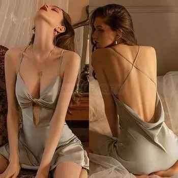 Ночная рубашка на бретельках, ночная рубашка, сексуальная сорочка, ночная рубашка, женская кимоно, халат, атласная ночная рубашка с V-образным вырезом, летняя ночная рубашка M