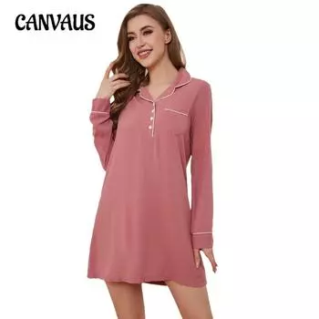 Ночная рубашка с длинным рукавом, женская простая повседневная женская домашняя одежда, длинная домашняя ночная рубашка S темно-розовый