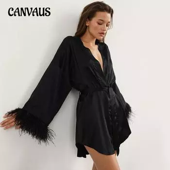 Ночная рубашка с длинными рукавами, пижама, кардиган, искусственный шелк, халат, женская домашняя одежда S белый