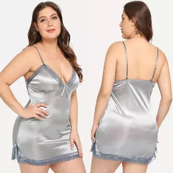 Ночная рубашка сексуальная пижама большого размера серая женская нижнее белье пижама 3XL