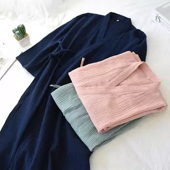 Ночная рубашка унисекс из хлопковой марли: Легкий халат большого размера для мужчин и женщин – мягкая, дышащая пижама или халат. Large