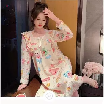 Ночная рубашка Весна Повседневная и удобная ночная рубашка Рубин Домашняя одежда Домашняя одежда Милая Рубиновая повседневная ночная рубашка большого размера M