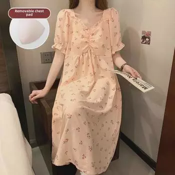 Ночная рубашка в стиле феи с короткими рукавами и нагрудными подушечками — милая, свободная и легкая домашняя одежда Extra Large