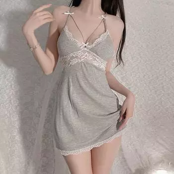 Ночная рубашка женская новая однотонная кружевная сексуальная ночная рубашка женское платье с подкладкой на спине ночная рубашка с подтяжками домашняя одежда M